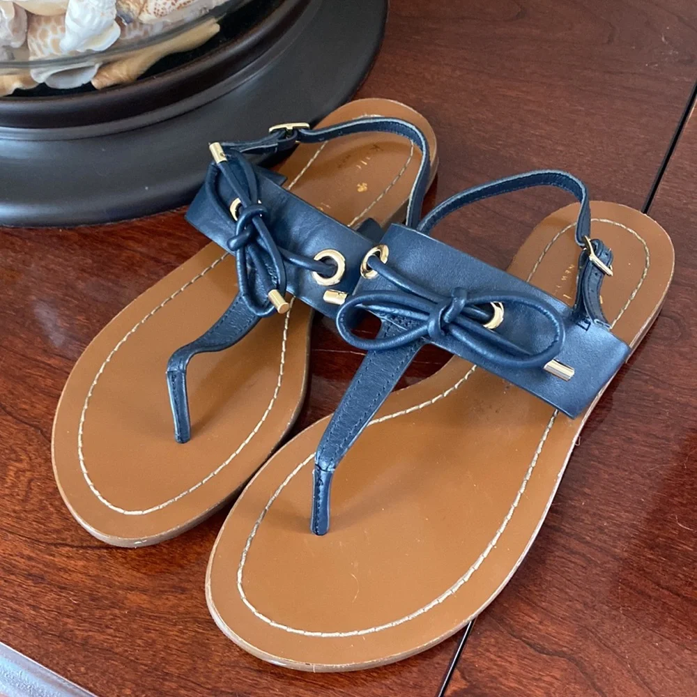 Kate Spade Carolina Navy Blue SZ 6 Nautical Yacht Club Preppy Bow Thong Sandals